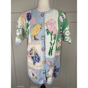 Vintage 1994 Eagles Eye Easter Sweater 3D Chick Duck Bunny Eggs Cardigan M